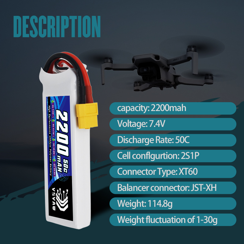 VSVAW 7.4V 2200mah 2S Drone Li - Drone Racing Battery のレビューと価格